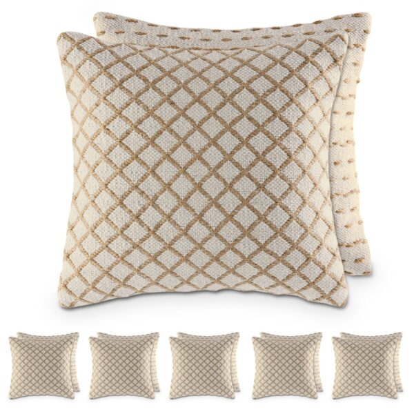 Coussin décoratif 40x40cm Set de 12 pièces 2 x 6 Coussin de canapé en PU Coussin décoratif en coton et jute naturel