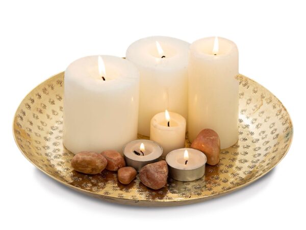 Plateau décoratif ø 28 cm plateau décoratif rond doré ou argenté plateau de service plateau bougie en métal