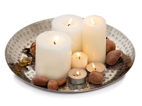 Plateau décoratif ø 28 cm plateau décoratif rond doré ou argenté plateau de service plateau bougie en métal