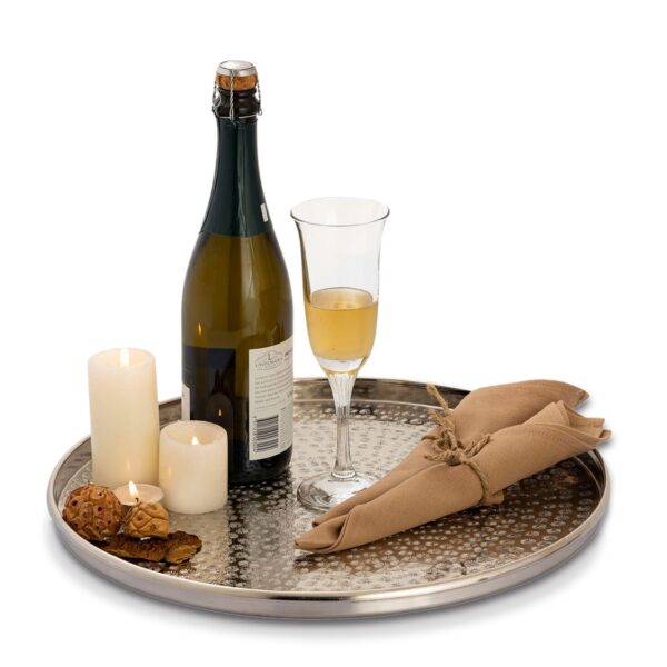 Plateau de service plateau décoratif ø 40 cm plateau à bougie rond en métal argenté ou doré plateau décoratif – Image 4