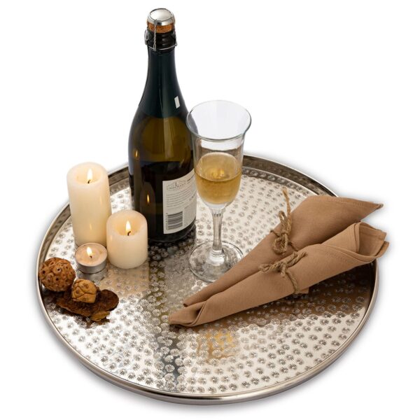 Plateau de service plateau décoratif ø 40 cm plateau à bougie rond en métal argenté ou doré plateau décoratif