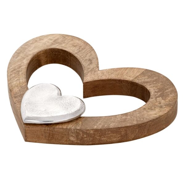 Figurine coeur déco 27x21cm figurine en bois petit coeur bois de manguier aluminium – Image 5
