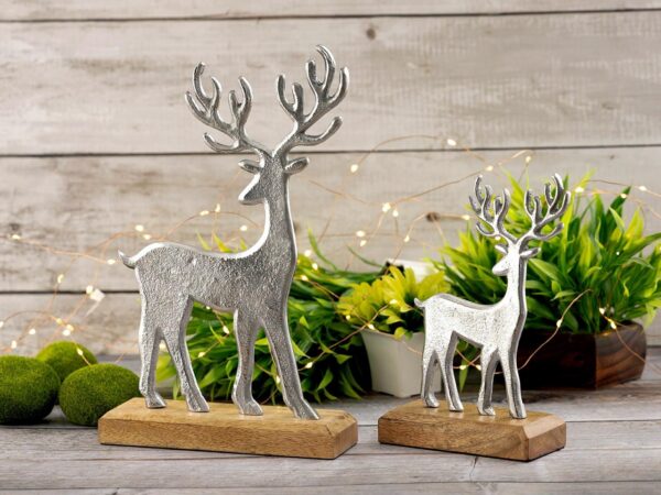 Figurine décorative lot de 2 support cerf 14/20x22/32cm figurine décorative aluminium bois de manguier