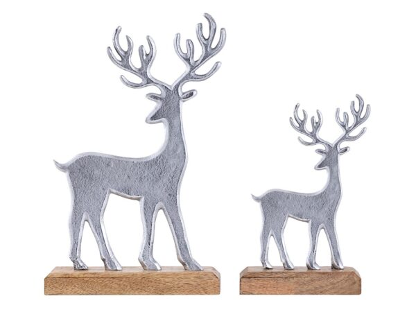 Figurine décorative lot de 2 support cerf 14/20x22/32cm figurine décorative aluminium bois de manguier – Image 2