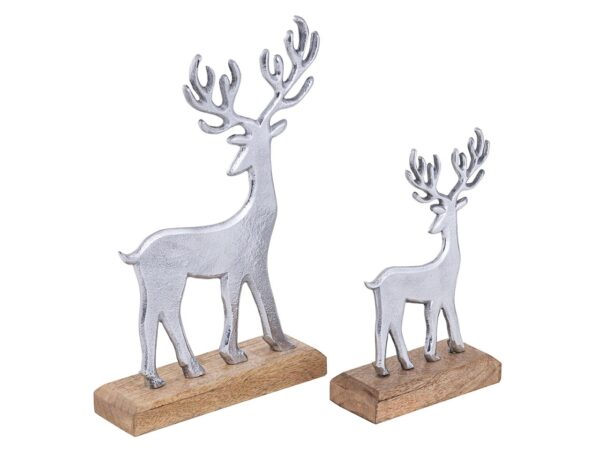 Figurine décorative lot de 2 support cerf 14/20x22/32cm figurine décorative aluminium bois de manguier – Image 3