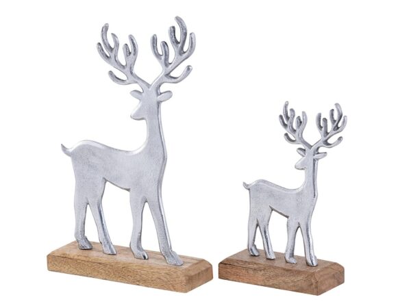 Figurine décorative lot de 2 support cerf 14/20x22/32cm figurine décorative aluminium bois de manguier – Image 4