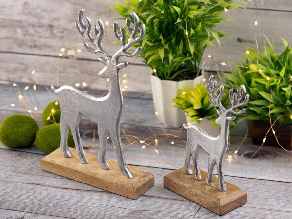 Figurine décorative lot de 2 support cerf 14/20x22/32cm figurine décorative aluminium bois de manguier – Image 6