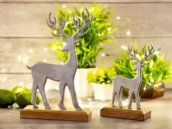 Figurine décorative lot de 2 support cerf 14/20x22/32cm figurine décorative aluminium bois de manguier – Image 7