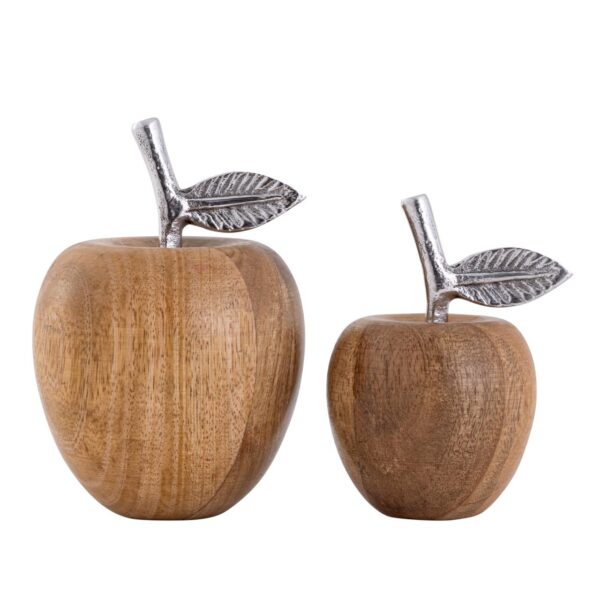 Figurines déco lot de 2 pomme H15/13x11/9cm support Masterbox 12 pièces bois de manguier – Image 3