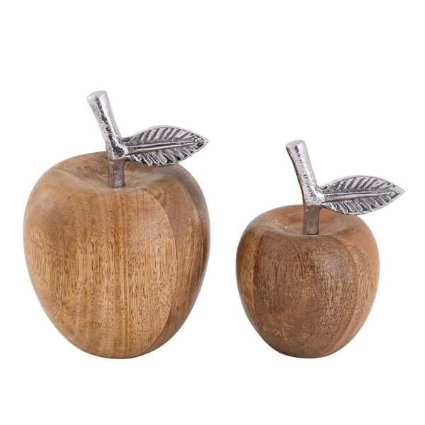 Figurines déco lot de 2 pomme H15/13x11/9cm support Masterbox 12 pièces bois de manguier – Image 4