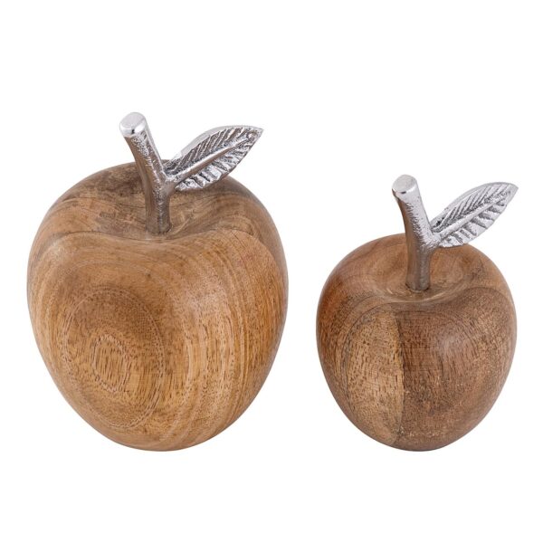 Figurines déco lot de 2 pomme H15/13x11/9cm support Masterbox 12 pièces bois de manguier – Image 5