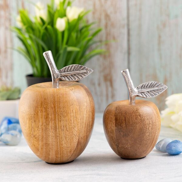 Figurines déco lot de 2 pomme H15/13x11/9cm support Masterbox 12 pièces bois de manguier – Image 6