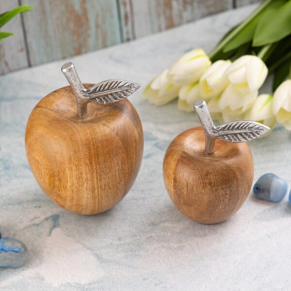 Figurines déco lot de 2 pomme H15/13x11/9cm support Masterbox 12 pièces bois de manguier – Image 7