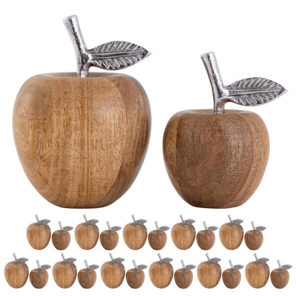 Figurines déco lot de 2 pomme H15/13x11/9cm support Masterbox 12 pièces bois de manguier