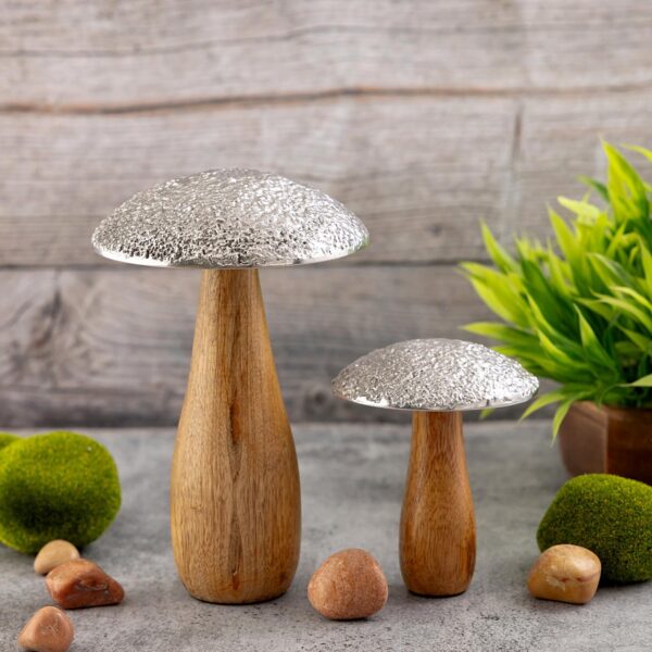 Figurines décoratives set de 2 champignons H20/12x13/9cm support Masterbox 12x 2 pièces en bois de manguier – Image 2
