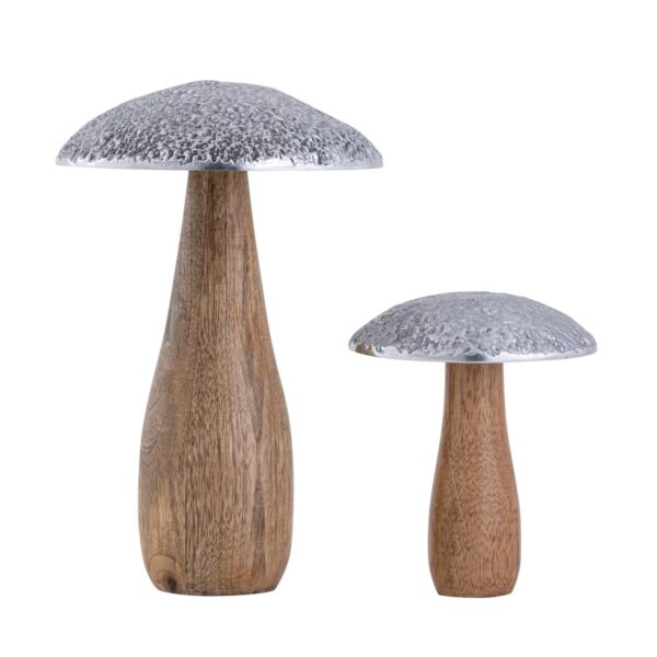 Figurines décoratives set de 2 champignons H20/12x13/9cm support Masterbox 12x 2 pièces en bois de manguier – Image 3