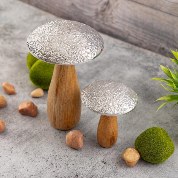 Figurines décoratives set de 2 champignons H20/12x13/9cm support Masterbox 12x 2 pièces en bois de manguier – Image 7