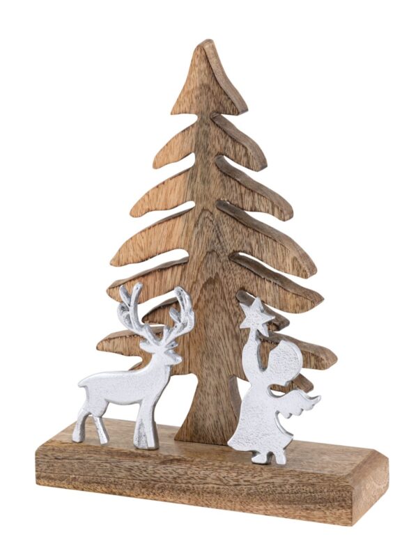 Figurine en bois Sapin de Noël avec cerf et ange 20x27cm Masterbox 8 pièces décoration de Noël en bois de manguier – Image 4