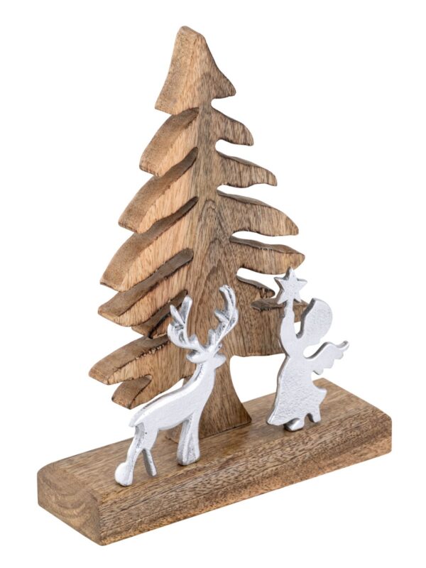 Figurine en bois Sapin de Noël avec cerf et ange 20x27cm Masterbox 8 pièces décoration de Noël en bois de manguier – Image 5