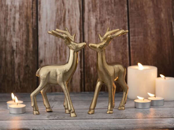 Figurine déco cerf lot de 2 décoration de table figurine animalière métal décoration de Noël argent ou or aluminium – Image 2