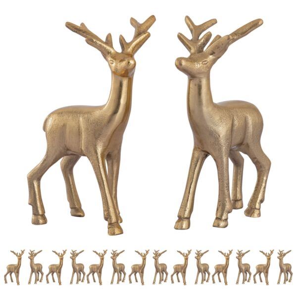 Figurine déco cerf VE 8x 2 pièces décoration de table figurine animale décoration de Noël en métal argenté ou doré