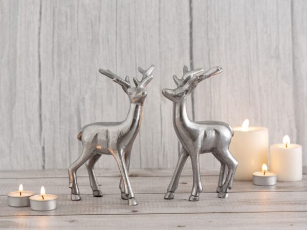 Figurine déco cerf lot de 2 décoration de table figurine animalière métal décoration de Noël argent ou or aluminium – Image 2