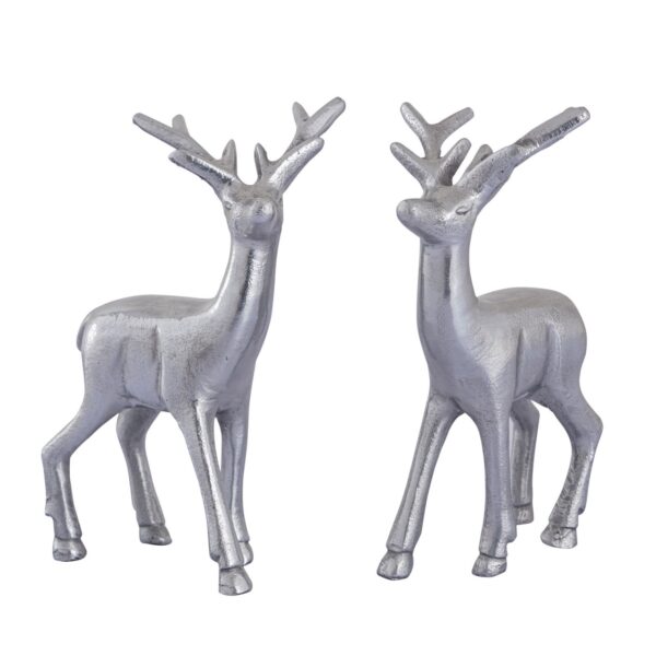 Figurine déco cerf lot de 2 décoration de table figurine animalière métal décoration de Noël argent ou or aluminium – Image 3