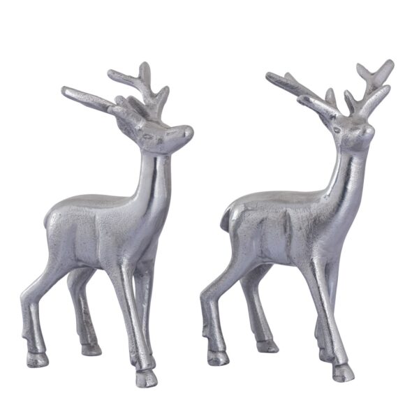 Figurine déco cerf lot de 2 décoration de table figurine animalière métal décoration de Noël argent ou or aluminium – Image 4