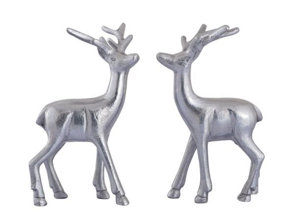 Figurine déco cerf lot de 2 décoration de table figurine animalière métal décoration de Noël argent ou or aluminium – Image 5