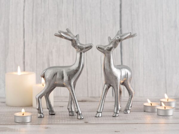 Figurine déco cerf lot de 2 décoration de table figurine animalière métal décoration de Noël argent ou or aluminium – Image 7