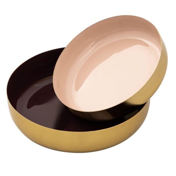 Lot de 2 bols décoratifs ronds ø 22/18 cm glam métal doré de haute qualité et intérieur émaillé