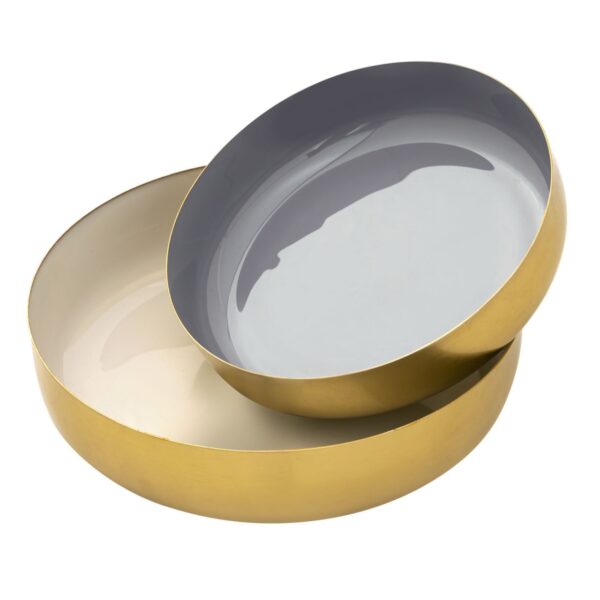 Lot de 2 bols décoratifs ronds ø 22/18 cm glam métal doré de haute qualité et intérieur émaillé
