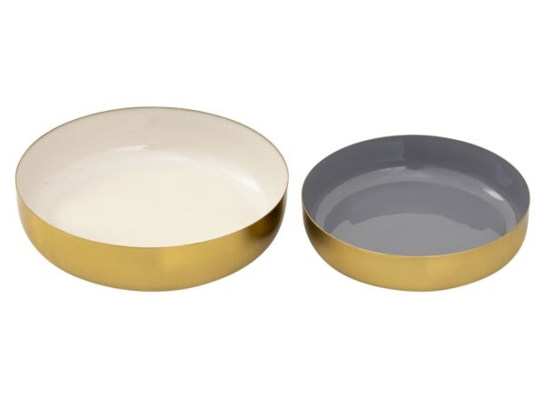 Lot de 2 bols décoratifs ronds ø 22/18 cm glam métal doré de haute qualité et intérieur émaillé – Image 2