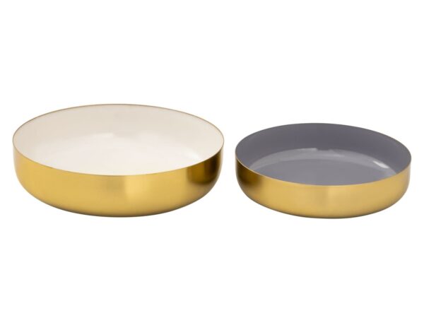 Lot de 2 bols décoratifs ronds ø 22/18 cm glam métal doré de haute qualité et intérieur émaillé – Image 3