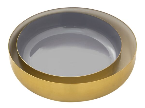 Lot de 2 bols décoratifs ronds ø 22/18 cm glam métal doré de haute qualité et intérieur émaillé – Image 4
