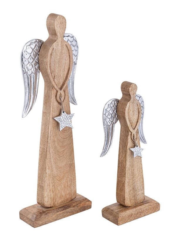 Lot de 2 figurines d'ange décoratives 13/17x32/47cm Boîte maîtresse de décoration de Noël 6 pièces en bois de manguier – Image 3