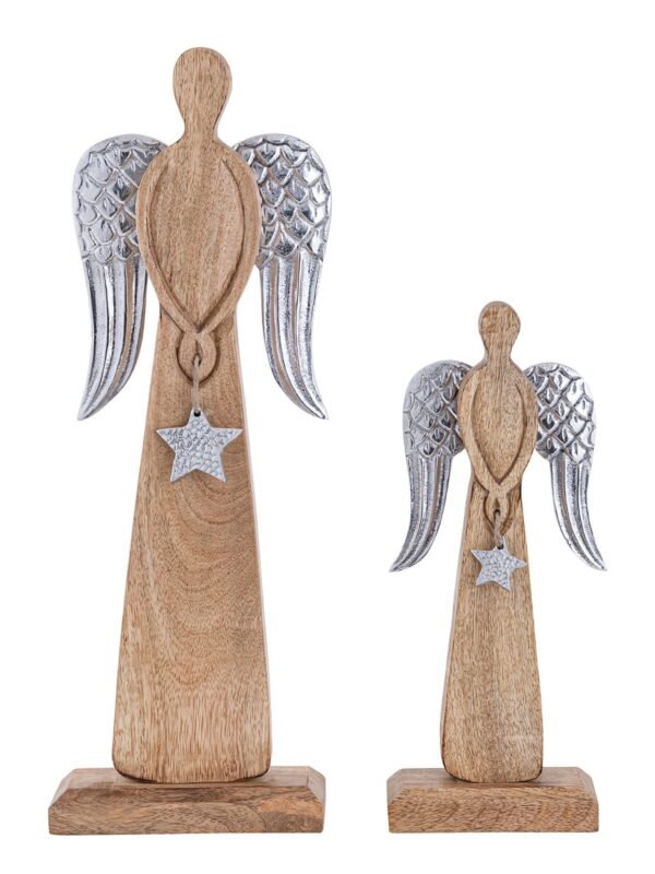 Lot de 2 figurines d'ange décoratives 13/17x32/47cm Boîte maîtresse de décoration de Noël 6 pièces en bois de manguier – Image 4