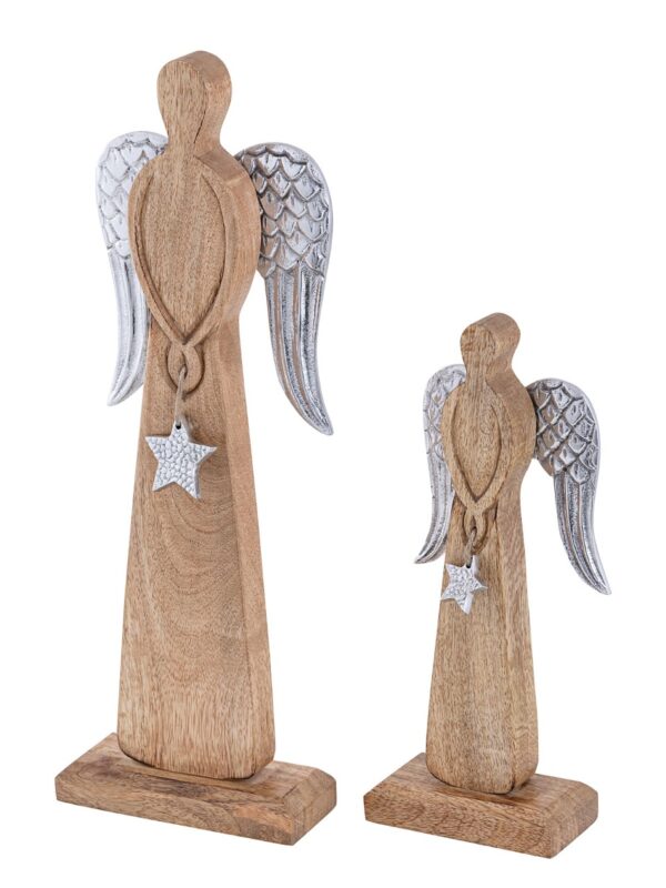 Lot de 2 figurines d'ange décoratives 13/17x32/47cm Boîte maîtresse de décoration de Noël 6 pièces en bois de manguier – Image 5
