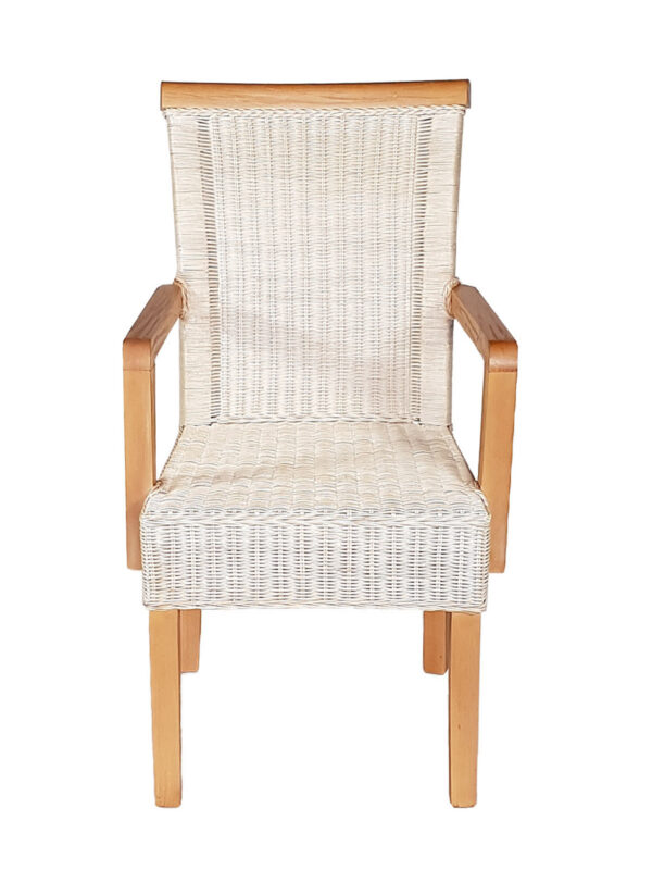 Chaise de salle à manger avec accoudoirs, chaise en rotin blanc, chaise en osier Perth, fauteuil en rotin durable – Image 2