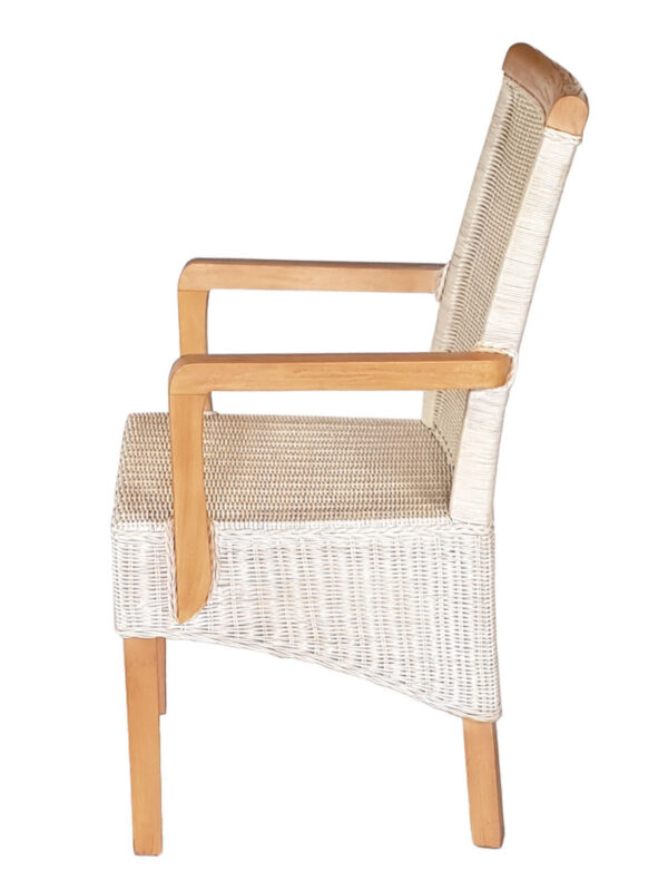 Chaise de salle à manger avec accoudoirs, chaise en rotin blanc, chaise en osier Perth, fauteuil en rotin durable – Image 3