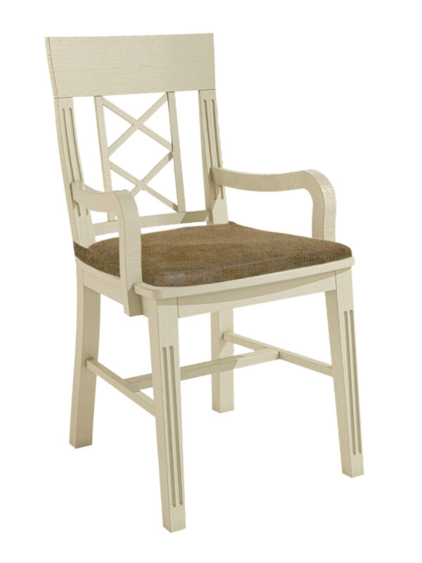 Chaise de salle à manger Chalet avec accoudoirs avec assise en bois et coussin d'assise amovible en pin massif