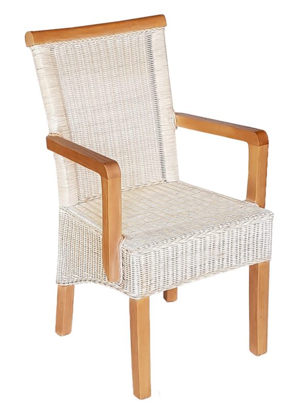 Chaise de salle à manger avec accoudoirs, chaise en rotin blanc, chaise en osier Perth, fauteuil en rotin durable