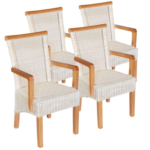 Ensemble de chaises de salle à manger avec accoudoirs, 4 pièces, en rotin, blanc, fauteuil Perth durable