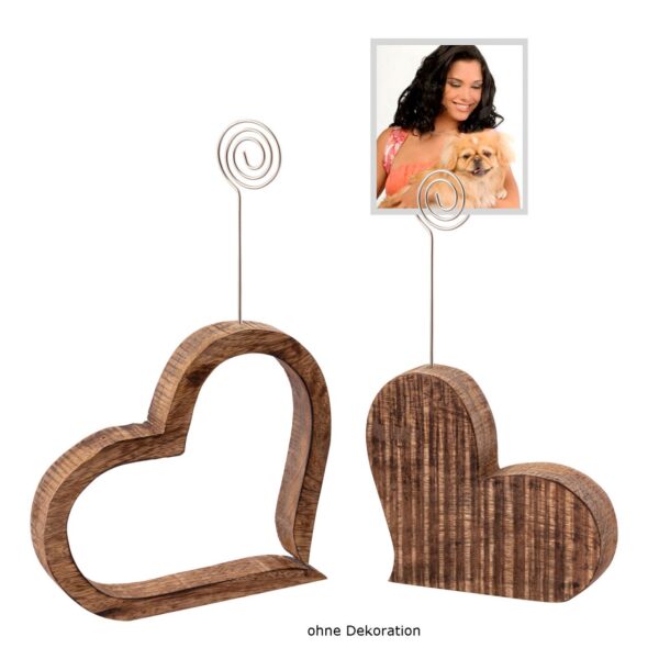 Porte-cartes de vœux, support photo, ensemble de clips photo, cœurs, décoration de table, décoration de mariage, bois de manguier massif, 2 pièces