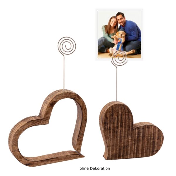 Porte-cartes de vœux, support photo, ensemble de clips photo, cœurs, décoration de table, décoration de mariage, bois de manguier massif, 2 pièces – Image 2