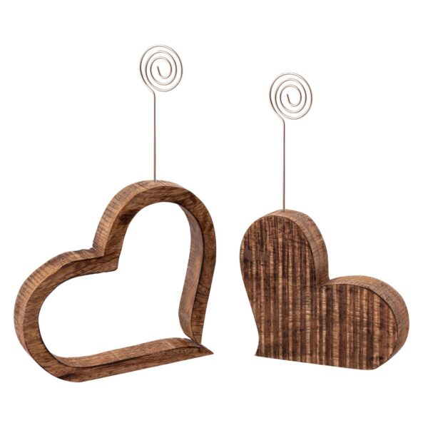 Porte-cartes de vœux, support photo, ensemble de clips photo, cœurs, décoration de table, décoration de mariage, bois de manguier massif, 2 pièces – Image 3