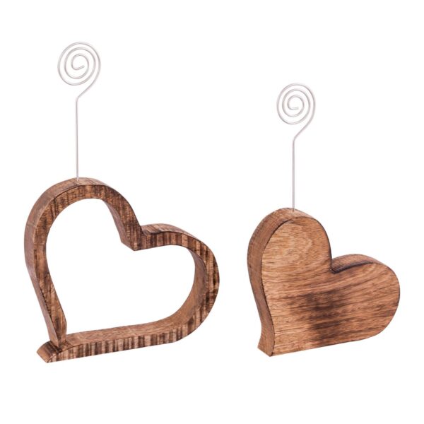 Porte-cartes de vœux, support photo, ensemble de clips photo, cœurs, décoration de table, décoration de mariage, bois de manguier massif, 2 pièces – Image 4