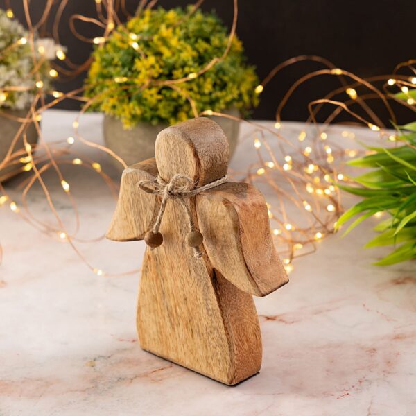 Figurine décorative en bois d'ange 15x13cm ange porte-bonheur décoration de Noël en bois de manguier – Image 4