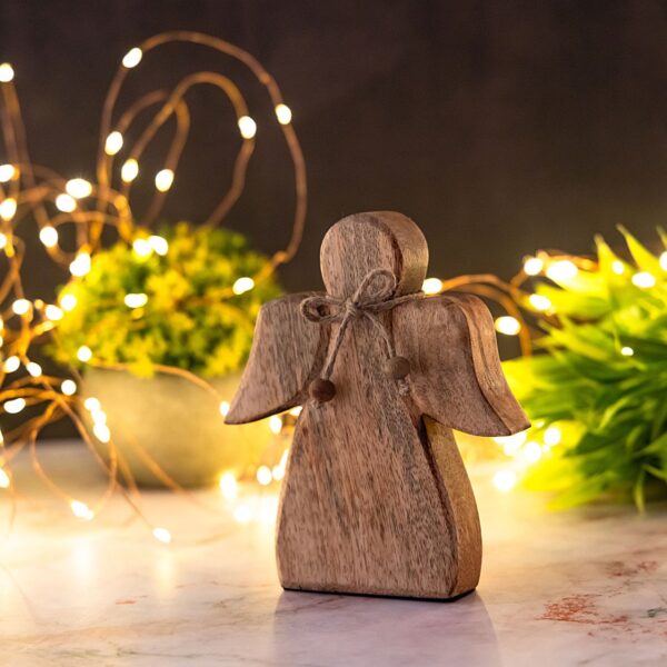 Figurine décorative en bois d'ange 15x13cm ange porte-bonheur décoration de Noël en bois de manguier – Image 5