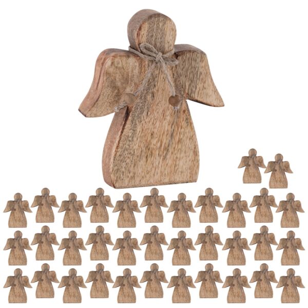 Figurine décorative en bois d'ange 15x13 cm Masterbox 36 pièces décoration de Noël ange porte-bonheur en bois de manguier